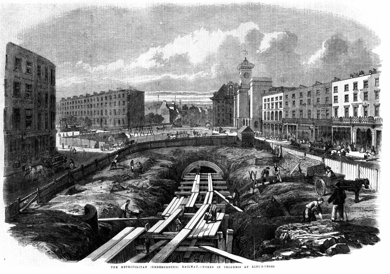 Bouw van de Londense metro in 1850: werkzaamheden bij King Cross. door Unknown artist