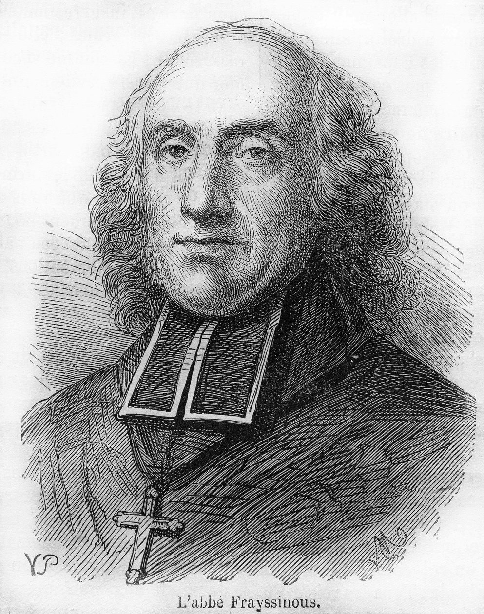 Graaf Denis de Frayssinous (1765-1841), Franse prelaat, bisschop van Hermopolis, minister van kerkelijke zaken en openbaar onderwijs. Gravure uit 1844 door Unknown artist