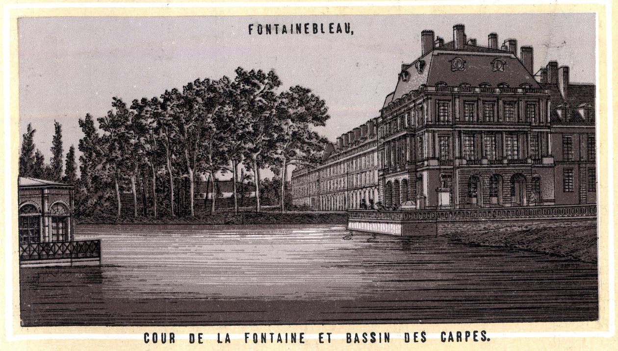 Binnenplaats van de fontein en het karperbassin van Fontainebleau (Seine en Marne, Île-de-France, Frankrijk) door Unknown artist