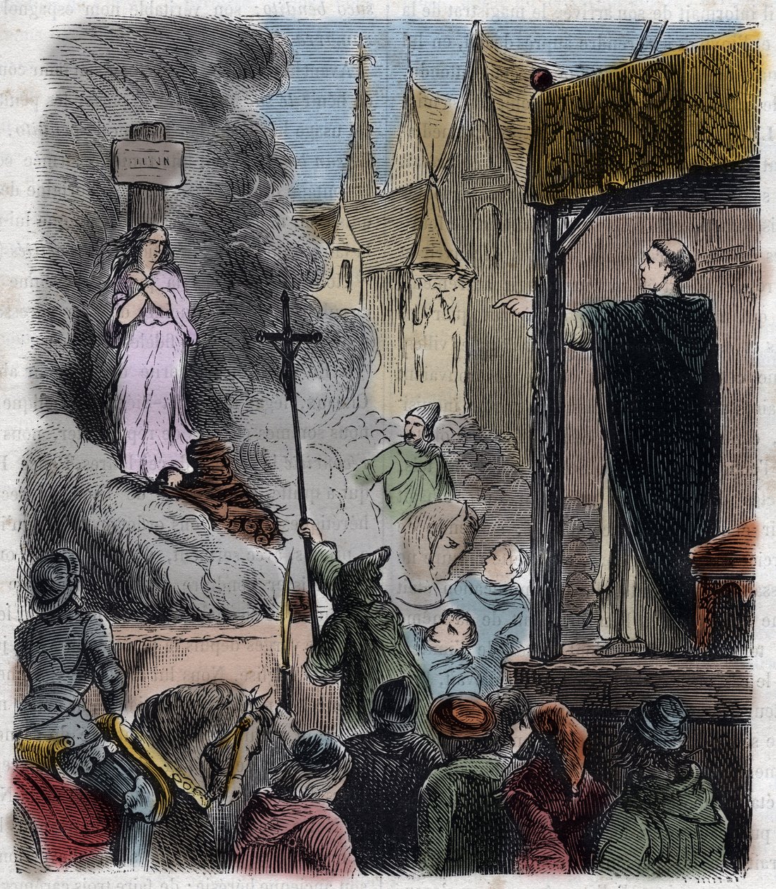 Kruistocht tegen de Albigenzen - Ketters levend verbrand: Katharen op de brandstapel tijdens de kruistocht tegen de Albigenzen in Frankrijk 13e eeuw (gravure uit 1879 in 