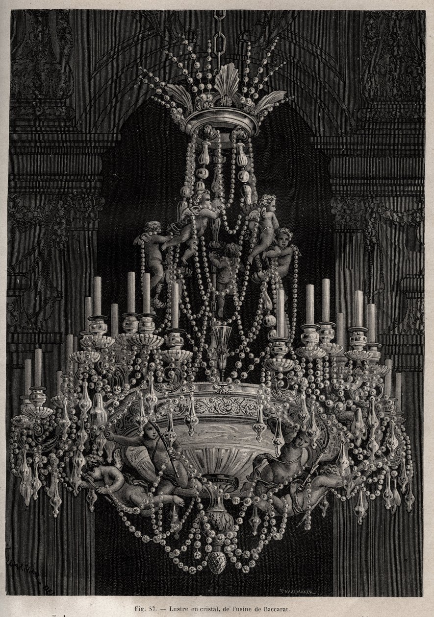 Kristallen kroonluchter uit de Baccarat fabriek - gravure in 