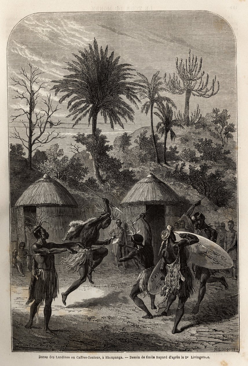 Dans van de Landines of Zulu kaffirs in Shoupanga (rechteroever van de Zambezi-rivier) door Unknown artist