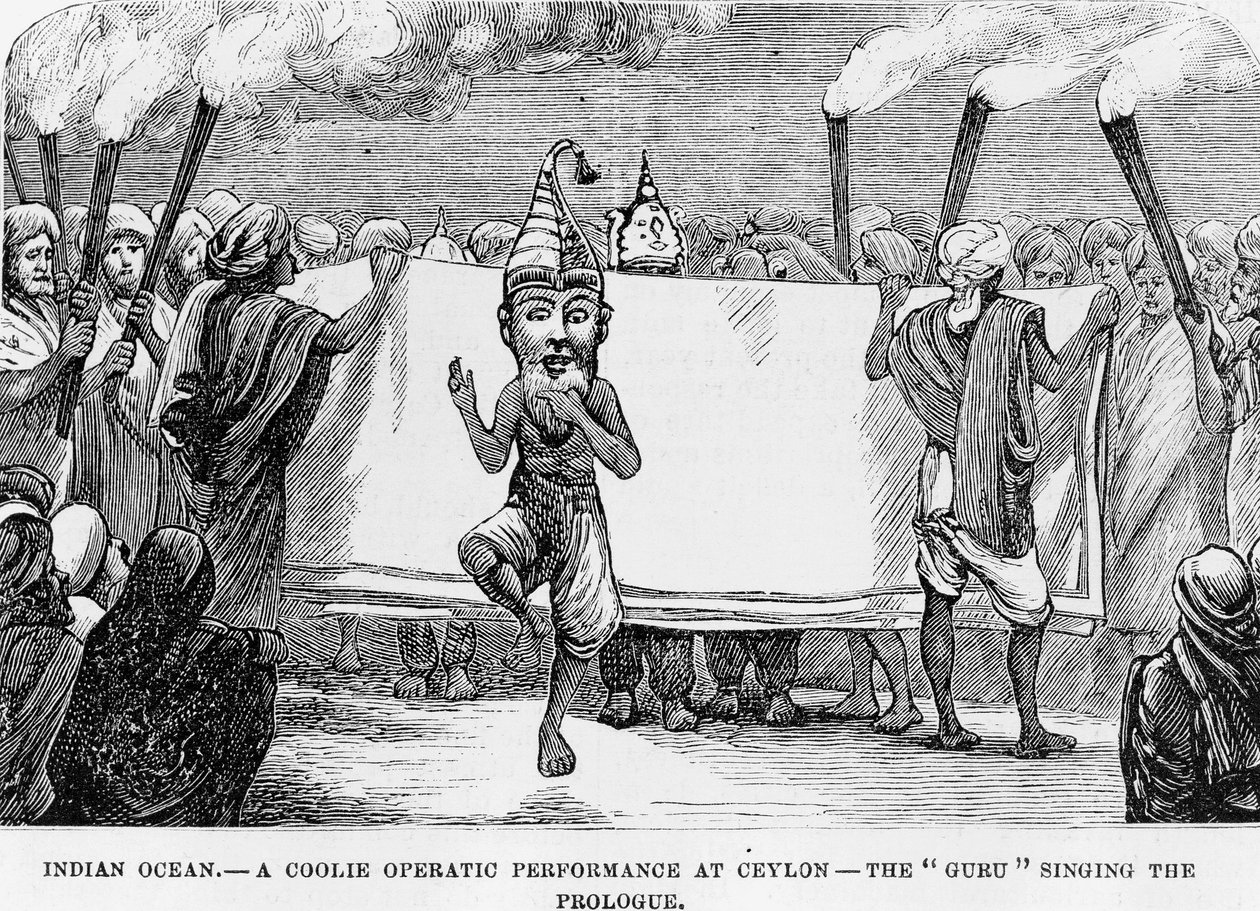 Demonstratie van volkskunst in Ceylon (het huidige Sri Lanka) 19e-eeuwse gravure door Unknown artist