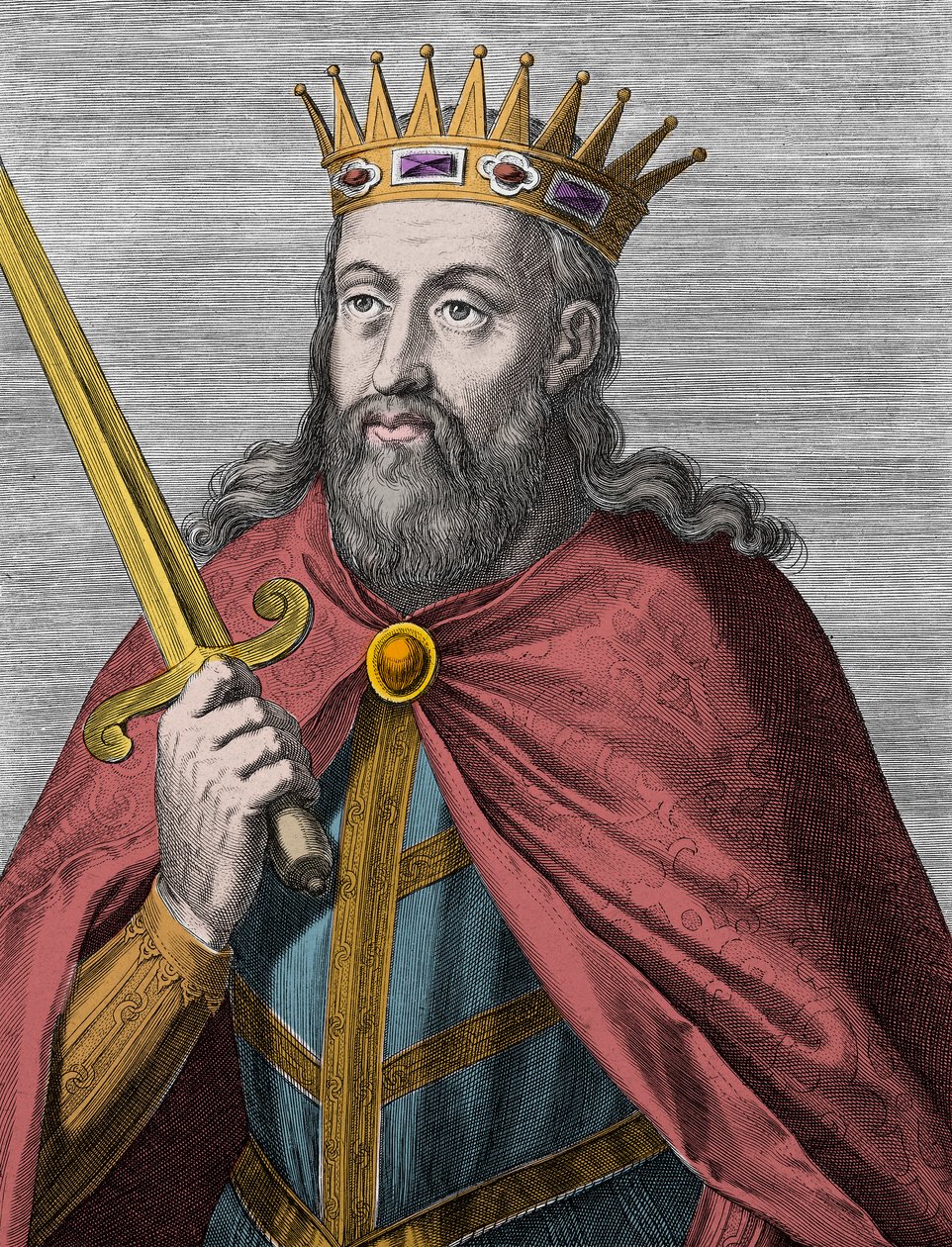 Denis van Portugal (de Boerenkoning) - Denis I van Portugal (1261-1325) (de Boer - de Troubadour Koning - de Vader des Vaderlands - de Liberale) Gravure door Unknown artist