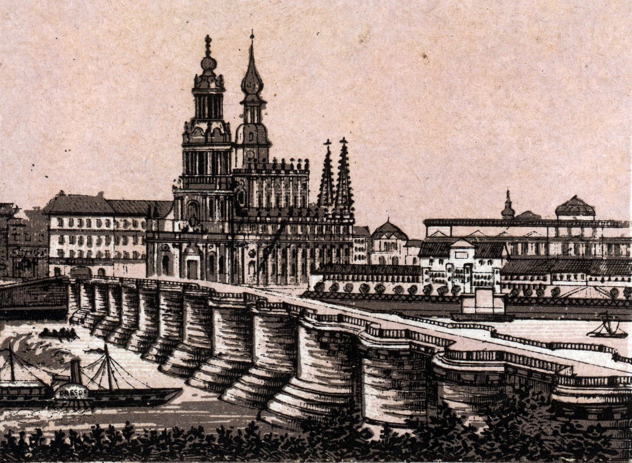 Dresden, Duitsland: uitzicht op de Augustusbrug in Dresden in 