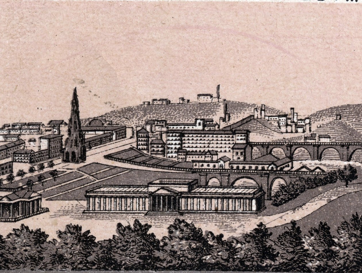Edinburgh, Schotland: uitzicht op de stad vanaf het kasteel van Edinburgh. Uit 