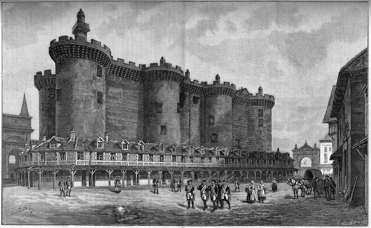 Gravure die de Bastille-wijk afbeeldt, met de gevangenis, in 1788 door Unknown artist