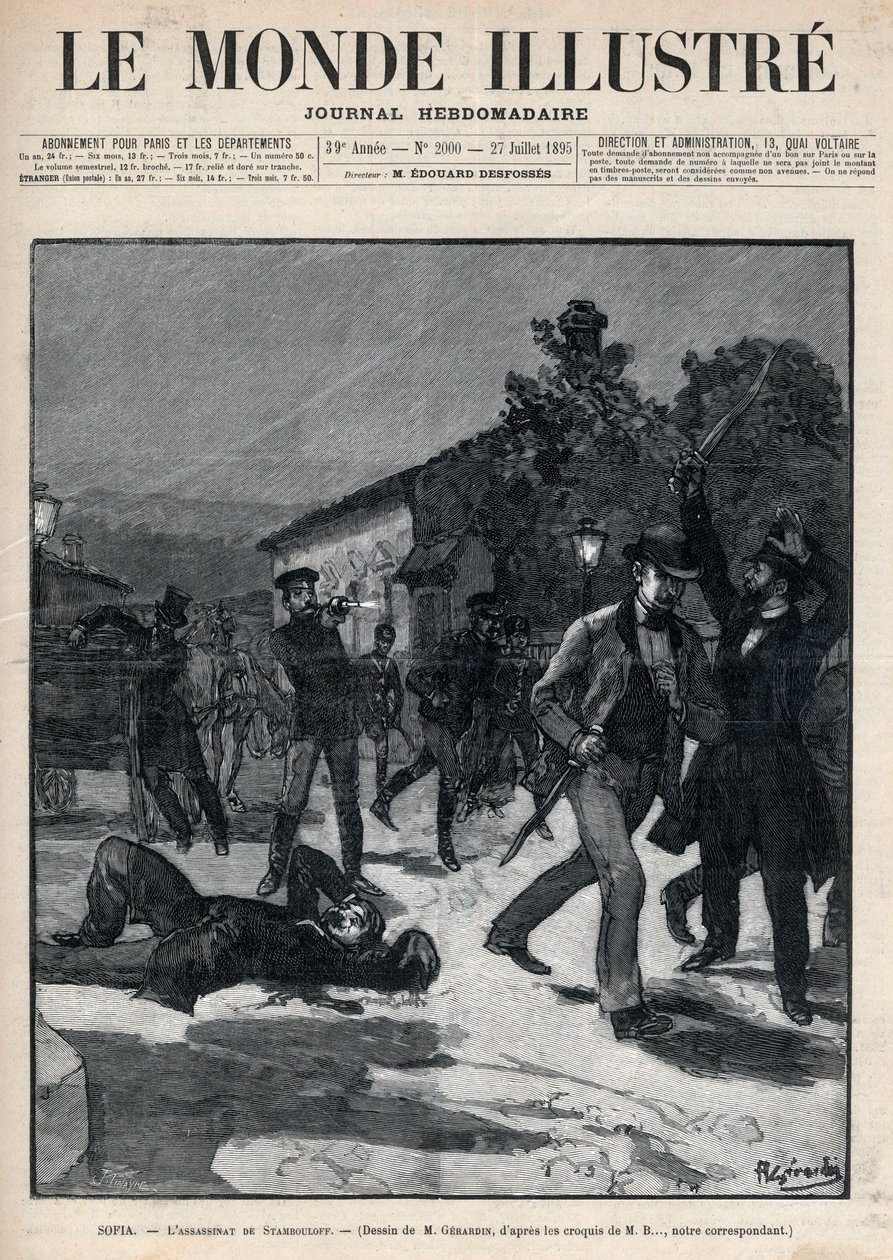 Gebeurtenissen in Bulgarije: De moord op de heer Beltchef in aanwezigheid van Stefan Stambolov (1854-95) - Sofia. door Unknown artist