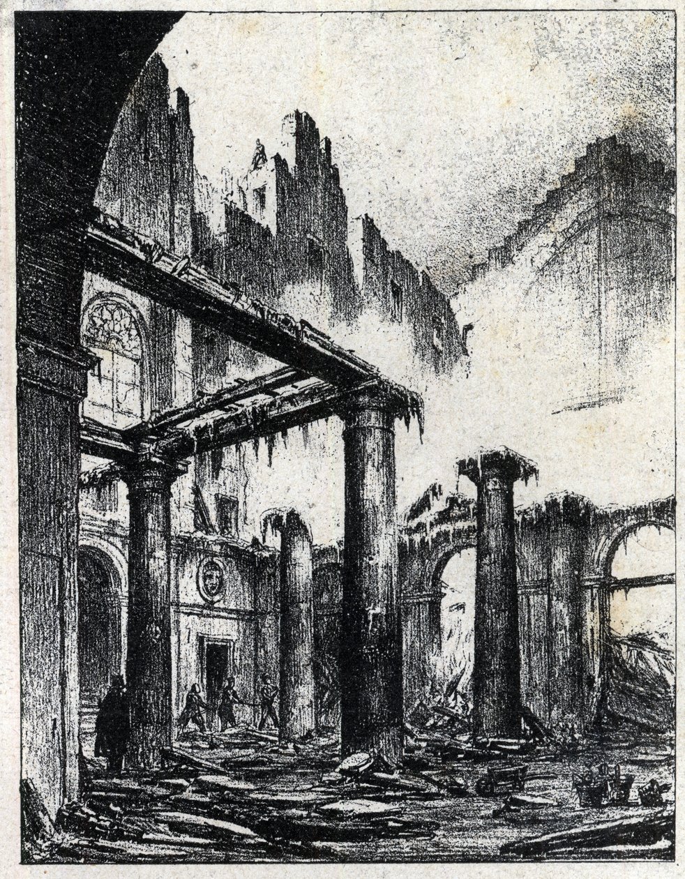 Brand van het Italiaanse Theater in Parijs in 1838 door Unknown artist