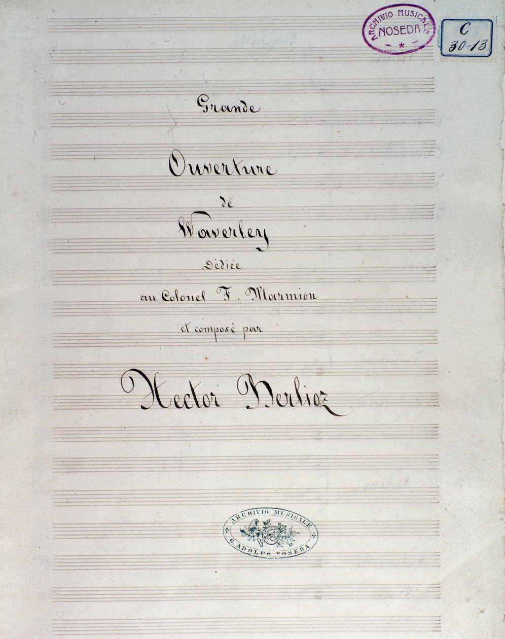 Eerste pagina van de bladmuziek voor Waverley opus 1, ouverture, door Hector Berlioz door Unknown artist