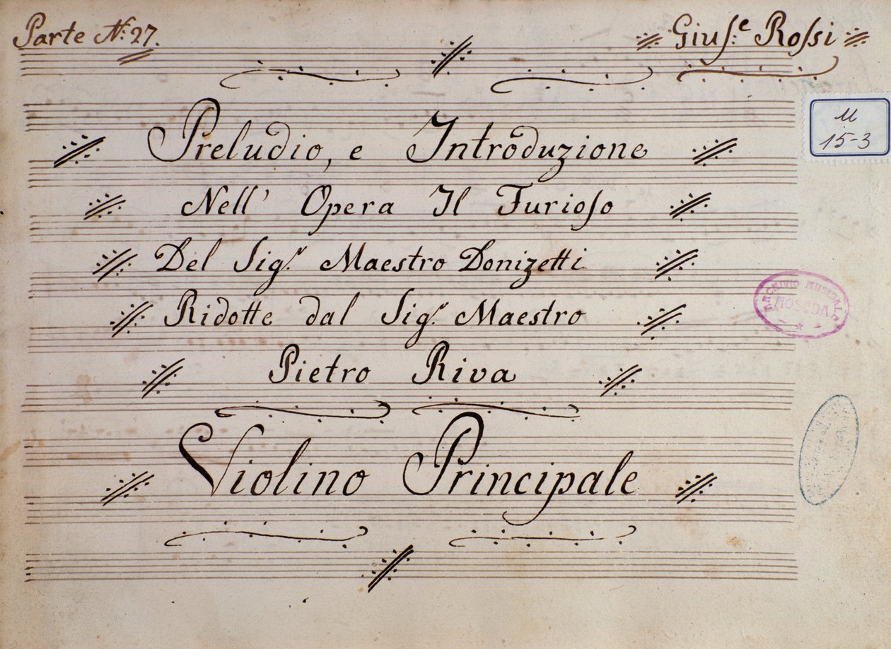 Eerste pagina van de bladmuziek voor viool, Il furioso all