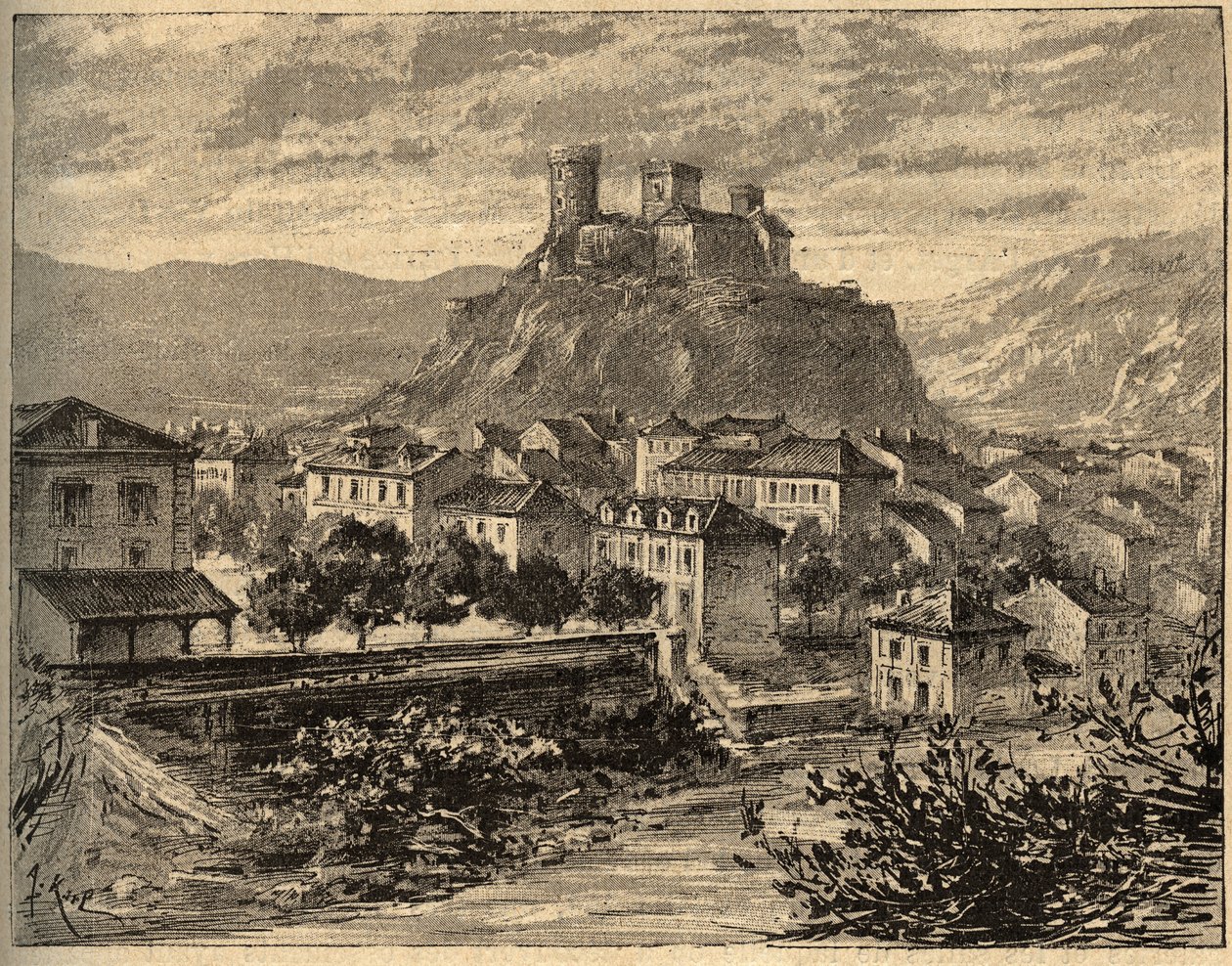 Foix - Ariège - Occitanië - gravure in 