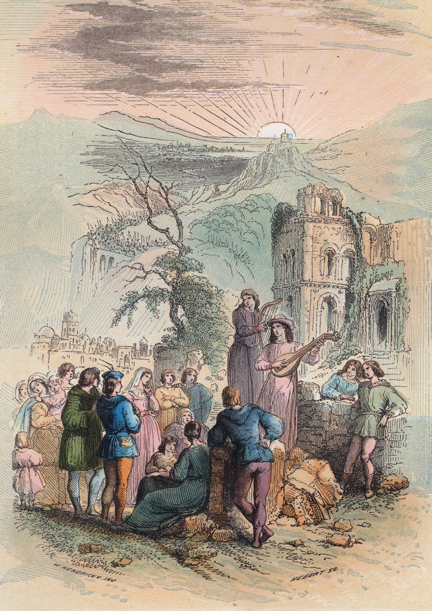 Frankrijk tijdens de Middeleeuwen: Vind opwindende mensen om deel te nemen aan de kruistocht. Gravure uit 1868 in 