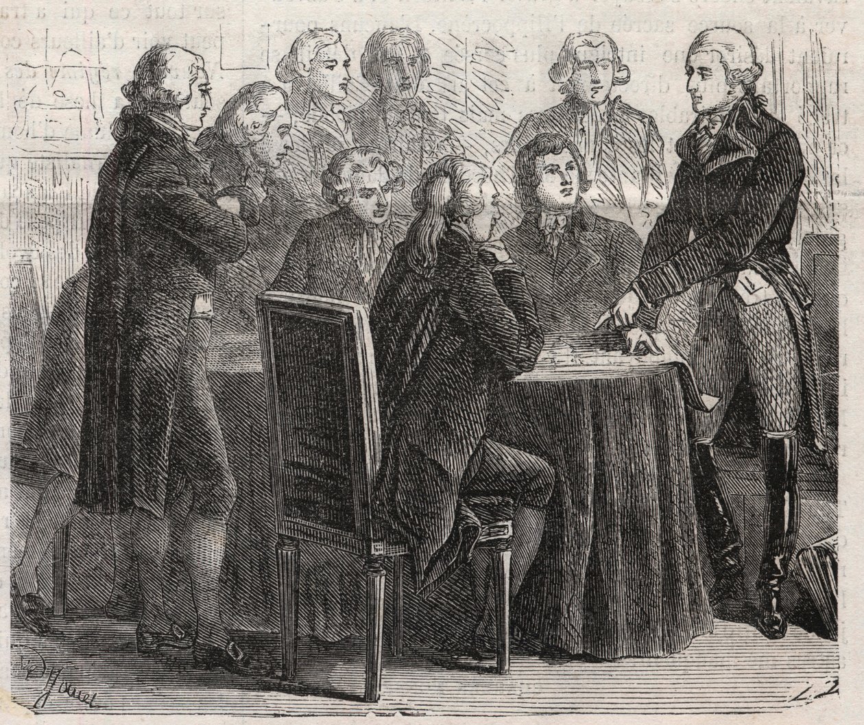 Franse Revolutie: Graaf Louis Marie de Narbonne-Lara toont zijn plannen in de commissies van de vergadering - Gravure in 
