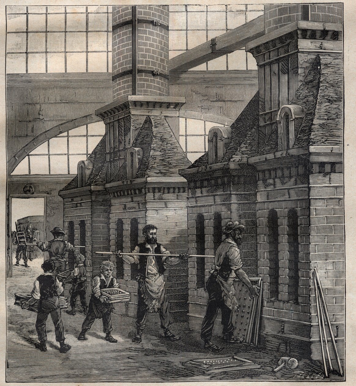 Franse industrieën: de vervaardiging van porseleinen knopen - Gravure in 