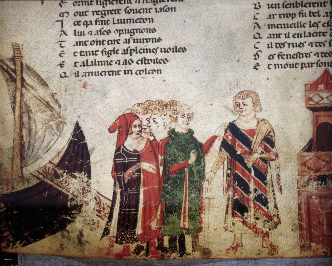 Franse koopman in Venetië. Miniatuur van het "Roman de Troy" door Benoit de Saint Maure. 14e eeuw Biblioteca Marciana, Venetië door Unknown artist