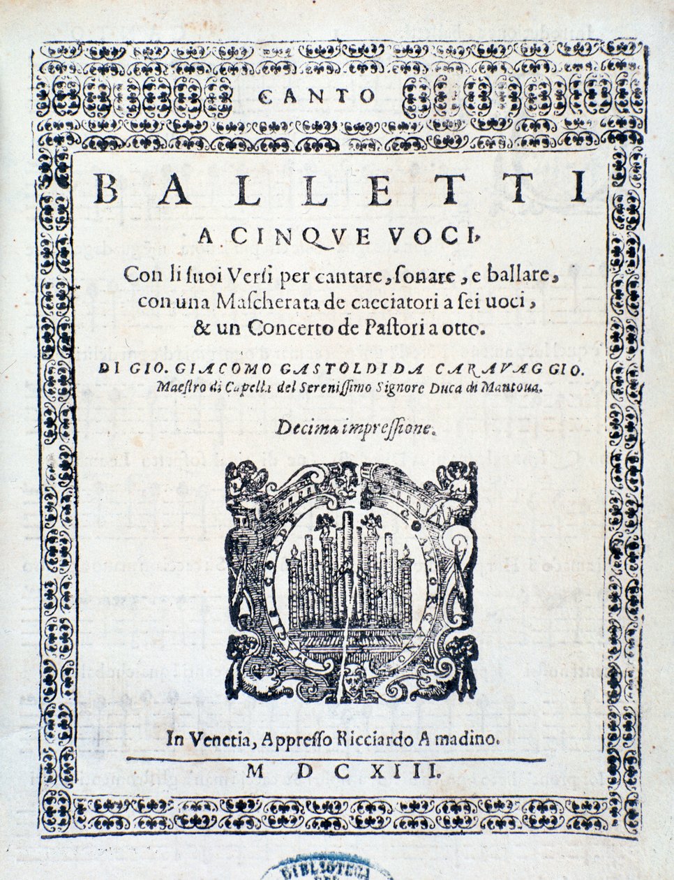 Frontispice van Balletti voor vijf stemmen door Giovanni Giacomo Gastoldi door Unknown artist