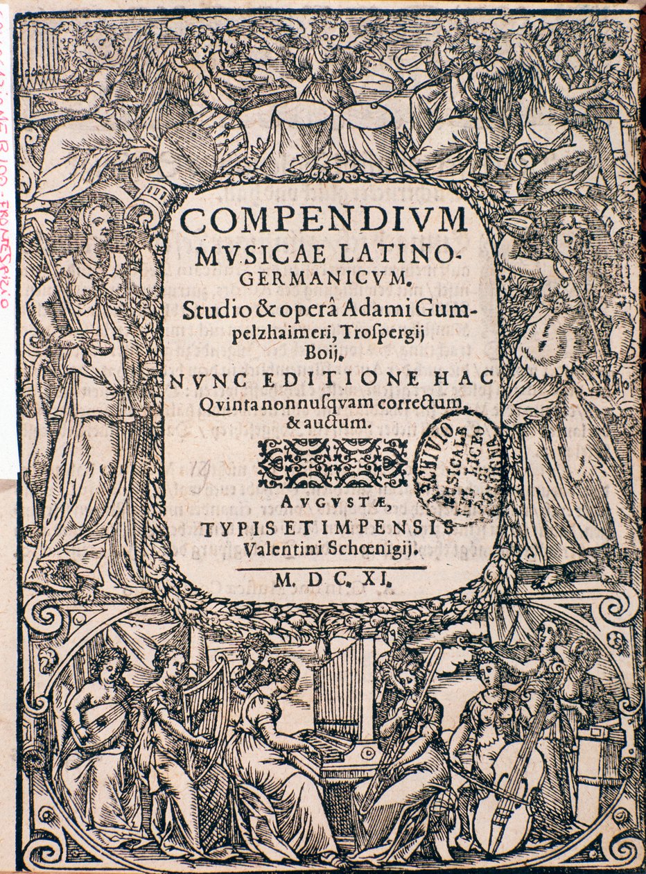 Frontispice van Compendium van Muziek door Adam Gumpelzhaimer door Unknown artist