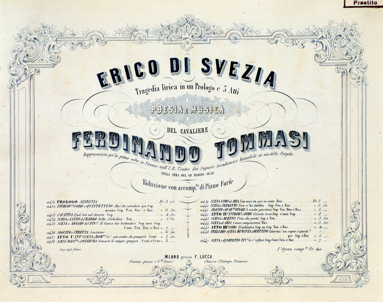 Frontispice van Enrico di Svezia, opera door Ferdinando Tommasi door Unknown artist