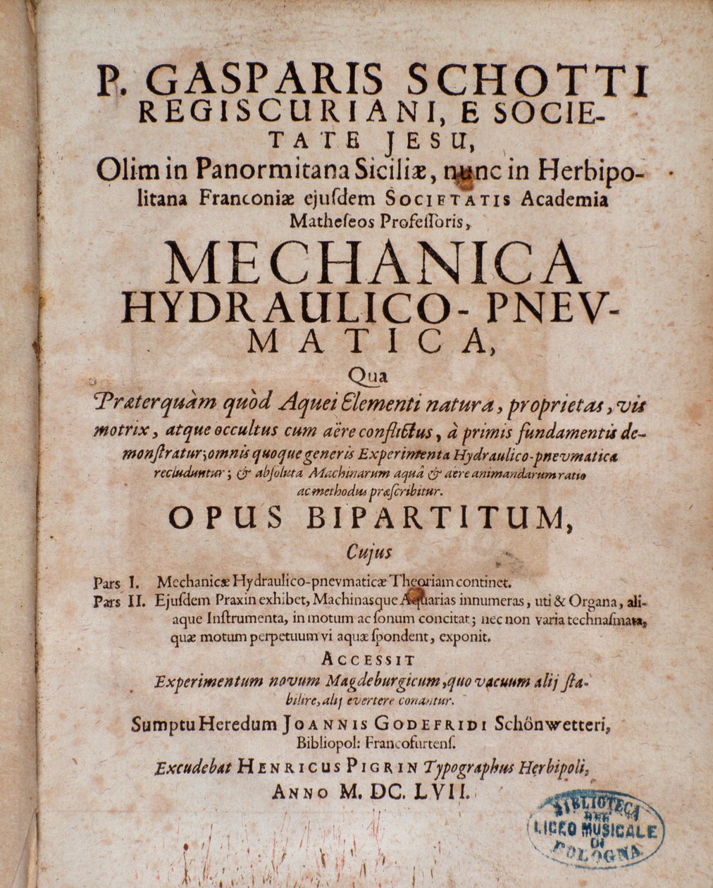 Frontispice van Mechanica Hydraulico Pneumatica door Gaspar Schott door Unknown artist