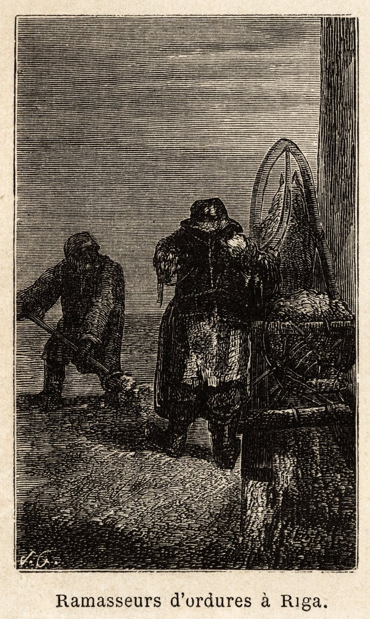 Vuilnisrapers in Riga. Gravure in 