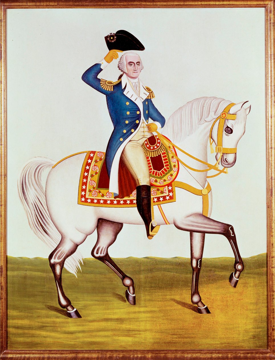 Generaal Washington op zijn witte paard (aquarel) door Unknown Artist