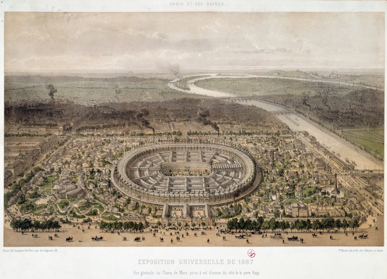 Algemeen overzicht van de Wereldtentoonstelling van 1867 genomen vanaf Trocadero in Parijs door Unknown artist