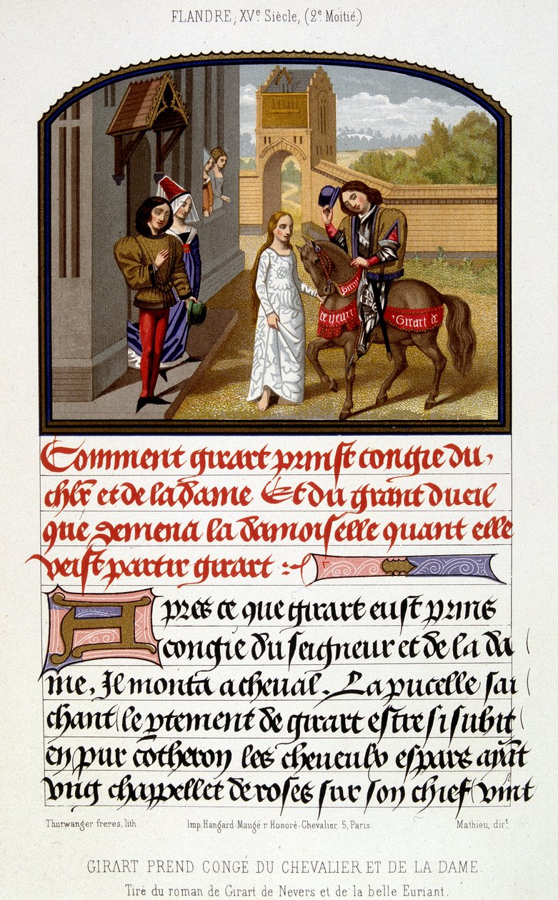 Girart neemt afscheid van de ridder en de dame - facsimile van verluchting uit de 15e eeuw door Unknown artist
