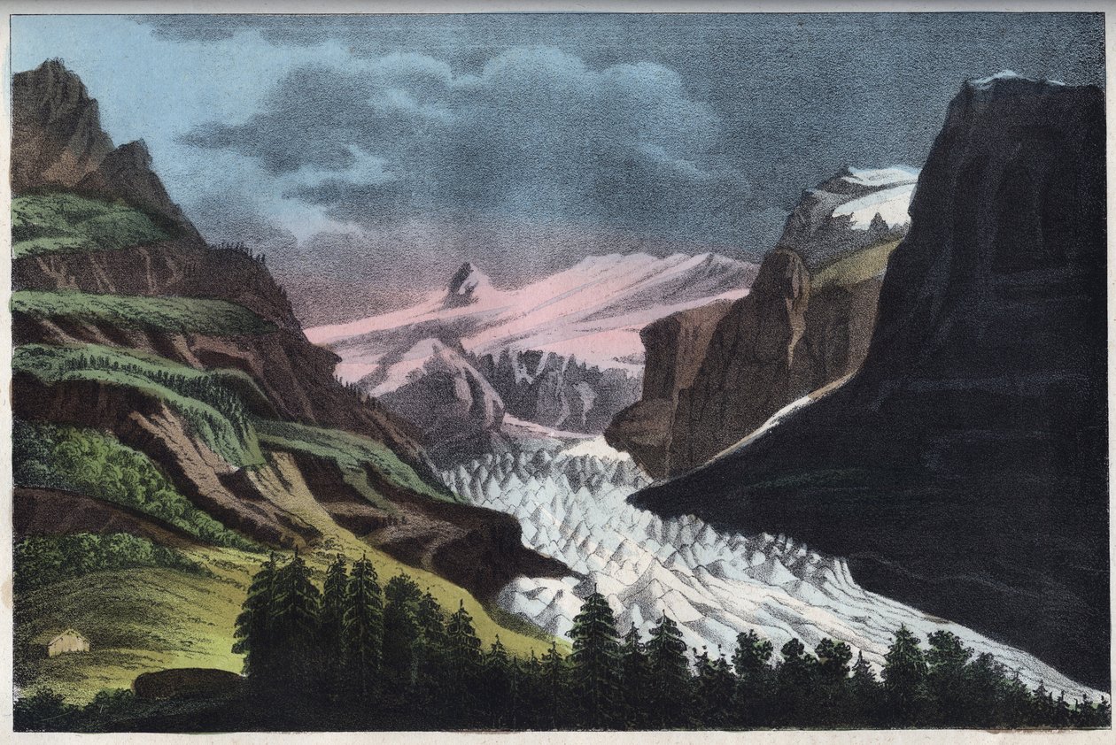 Gletsjer van Grindelwald in Zwitserland - Zwitserland, Grindelwald gletsjer in de 19e eeuw - gravure uit 