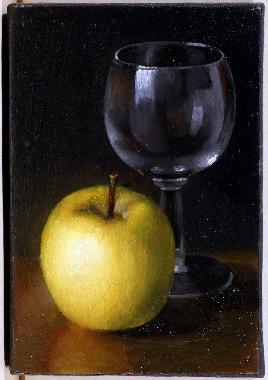 Glas en gele appel door Unknown artist