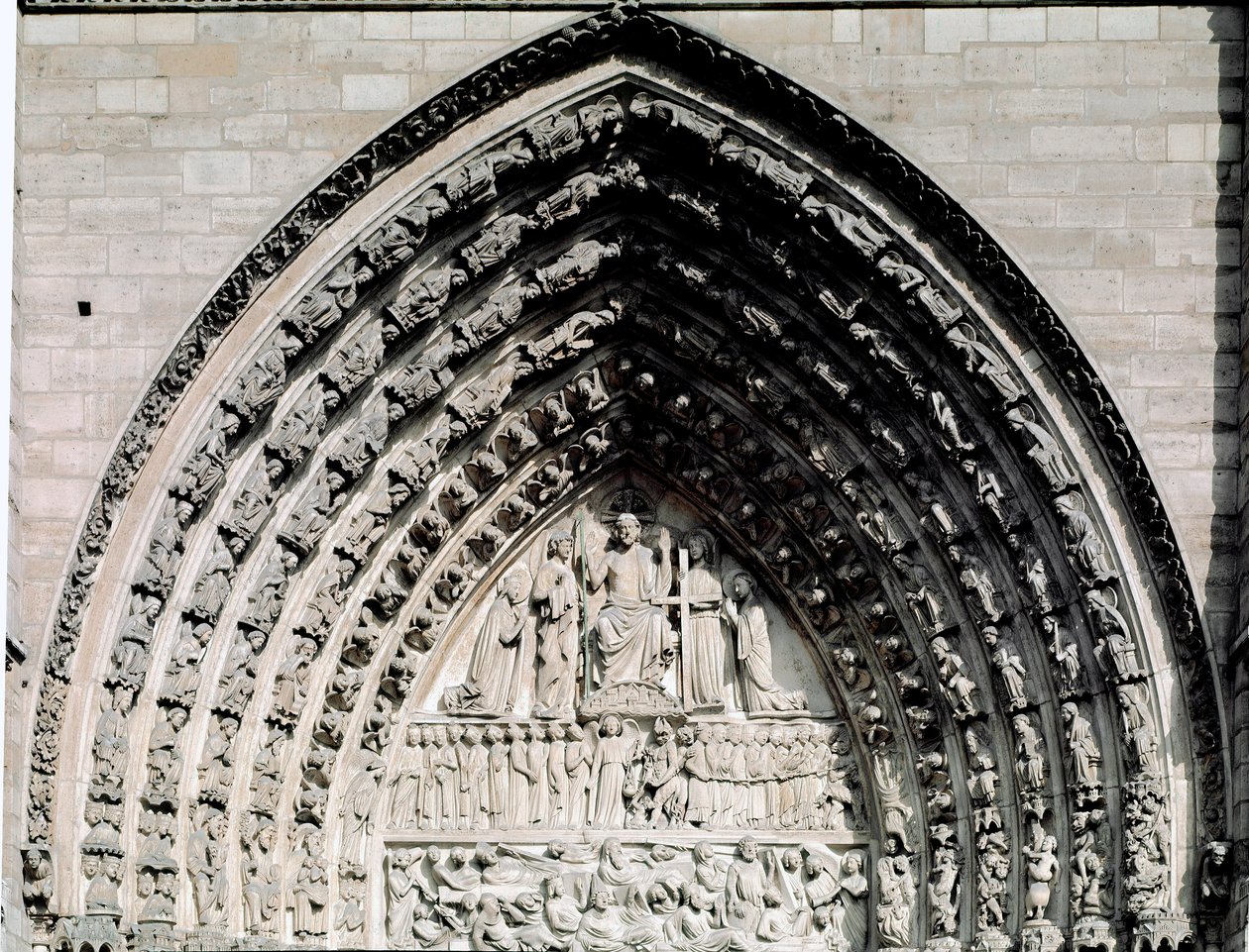 Gotische kunst: detail van het centrale portaal van de Notre Dame kathedraal van Parijs door Unknown artist