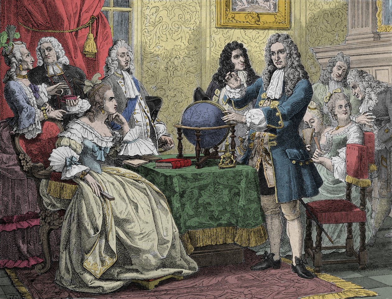 Gottfried Wilhelm Leibniz bezoekt Koningin Sophie Charlotte van Pruisen door Unknown artist