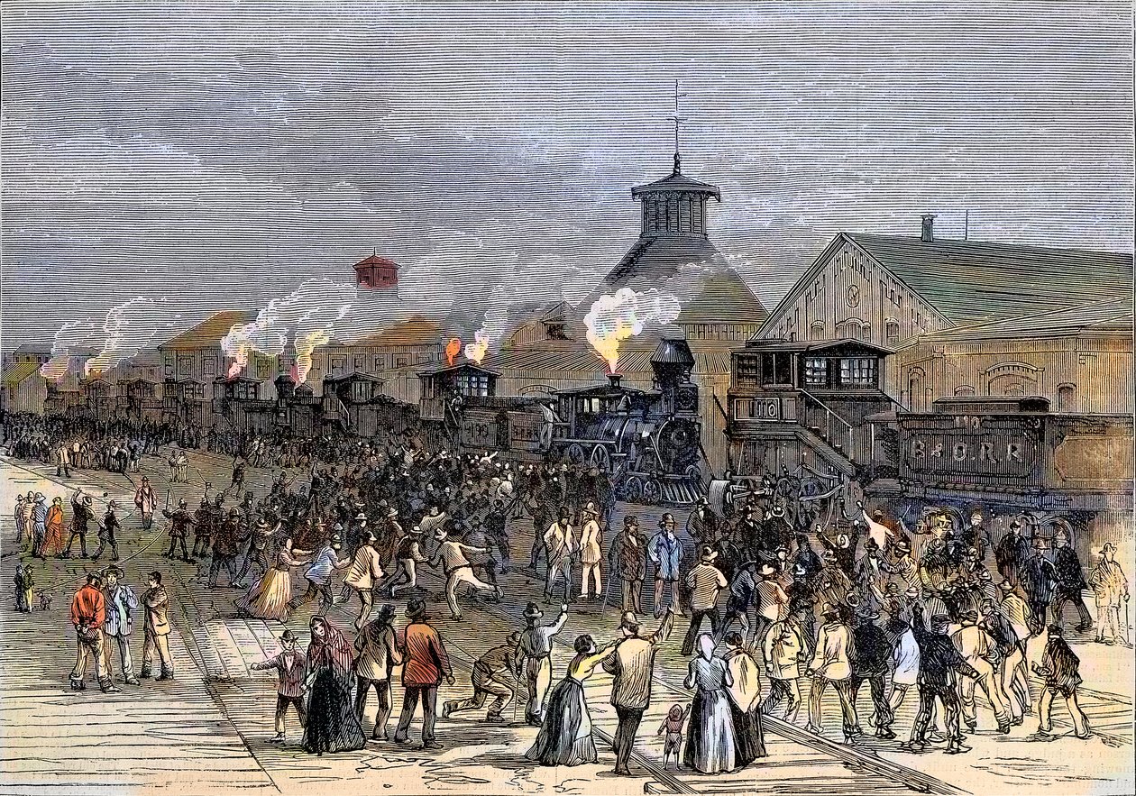 Grote spoorwegstaking in 1877, blokkade van locomotieven in Martinsburg, West Virginia door Unknown artist