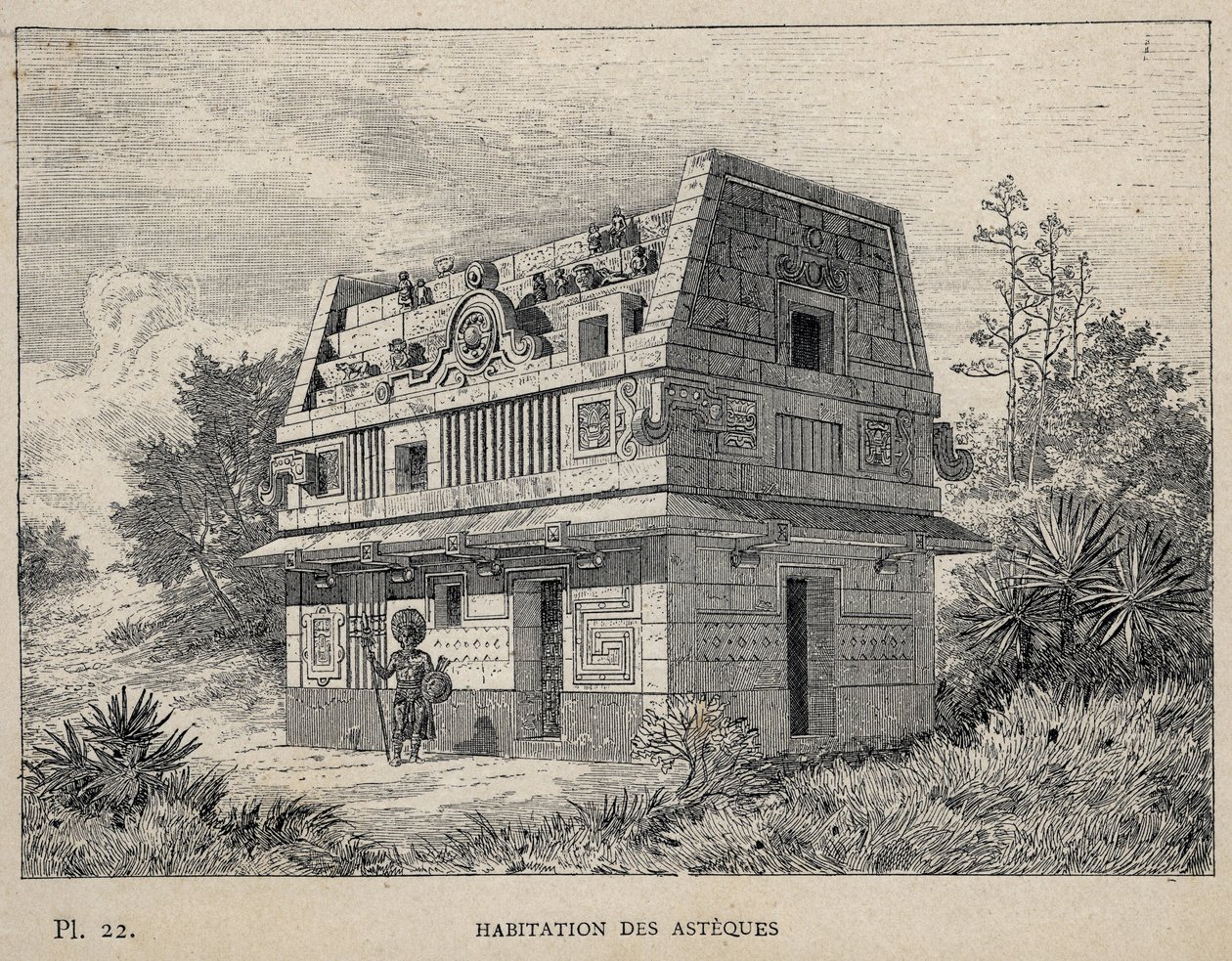 Woning van de Azteken - gravure uit 1889 in 