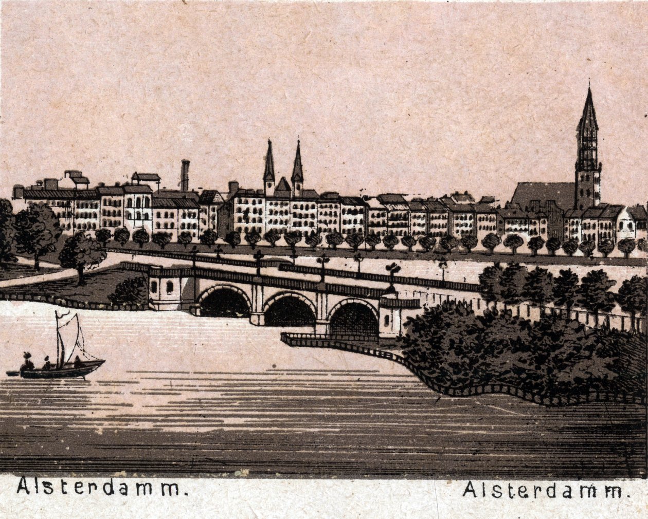 Hamburg, Duitsland: uitzicht op de Alsterdamm. Uit 