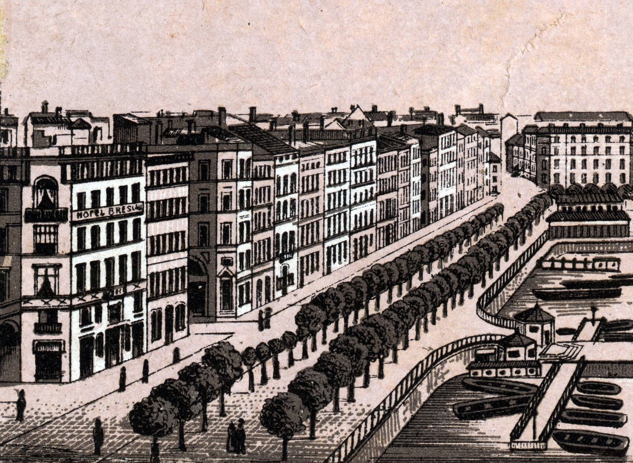 Hamburg, Duitsland: uitzicht op de oude Jungfernstieg door Unknown artist