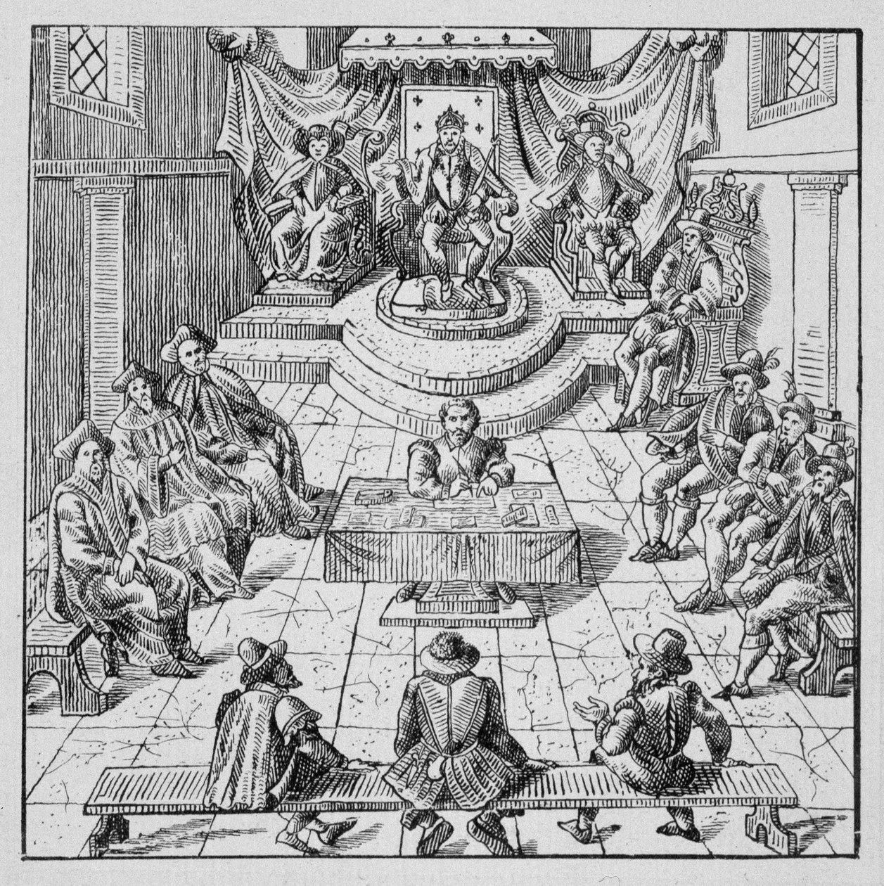 Hendrik III (1551 - 1589) houdt de Staten-Generaal in Blois in 1576 - in Collection of 39 figures representing the calamities of France from 1562 to 1586; Louis Perrin imprimerie door Unknown artist