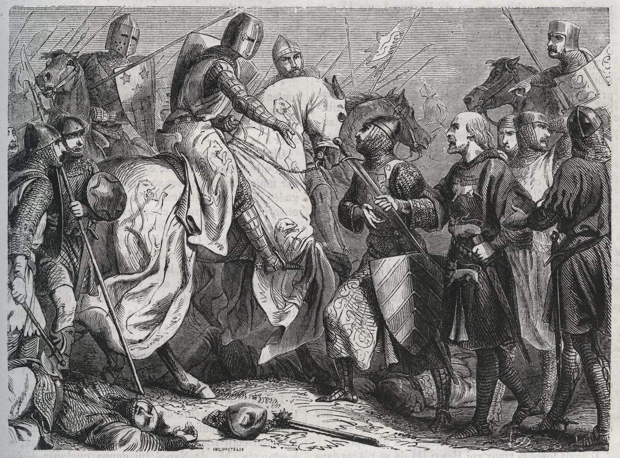 Hendrik III wordt gevangengenomen door Simon V van Montfort in Lewes, Sussex 1264 - gravure 1864. door Unknown artist