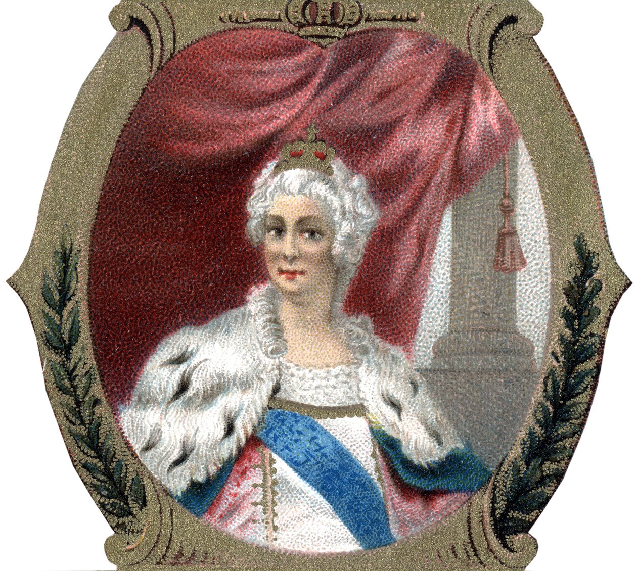 Geschiedenis van Rusland: Portret van Catharina II van Rusland (1729-1796). Late chromolithografie uit de 19e eeuw door Unknown artist