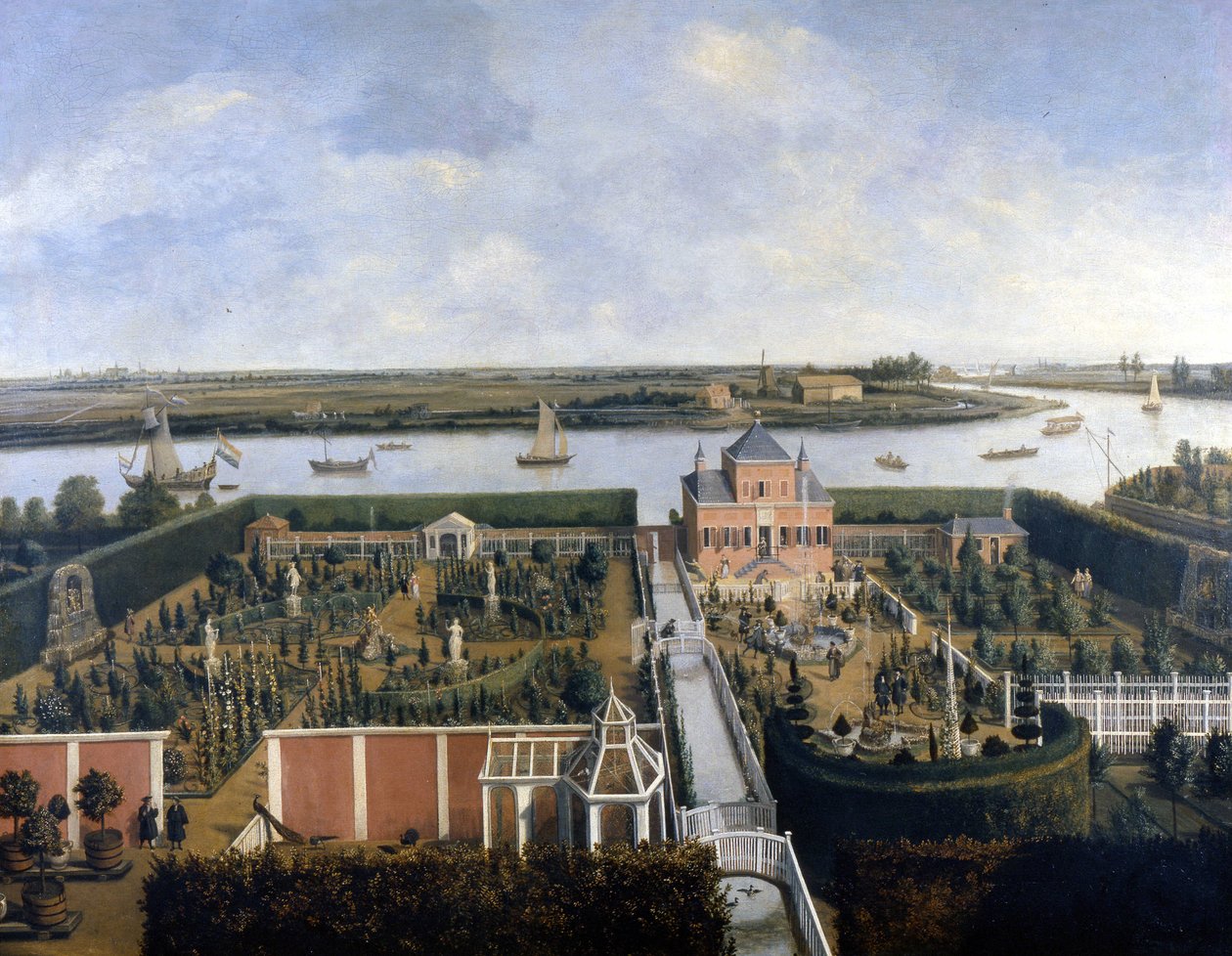 Huis aan de oever van een rivier. 17e-eeuwse illustratie. Historisch Museum van Amsterdam door Unknown artist