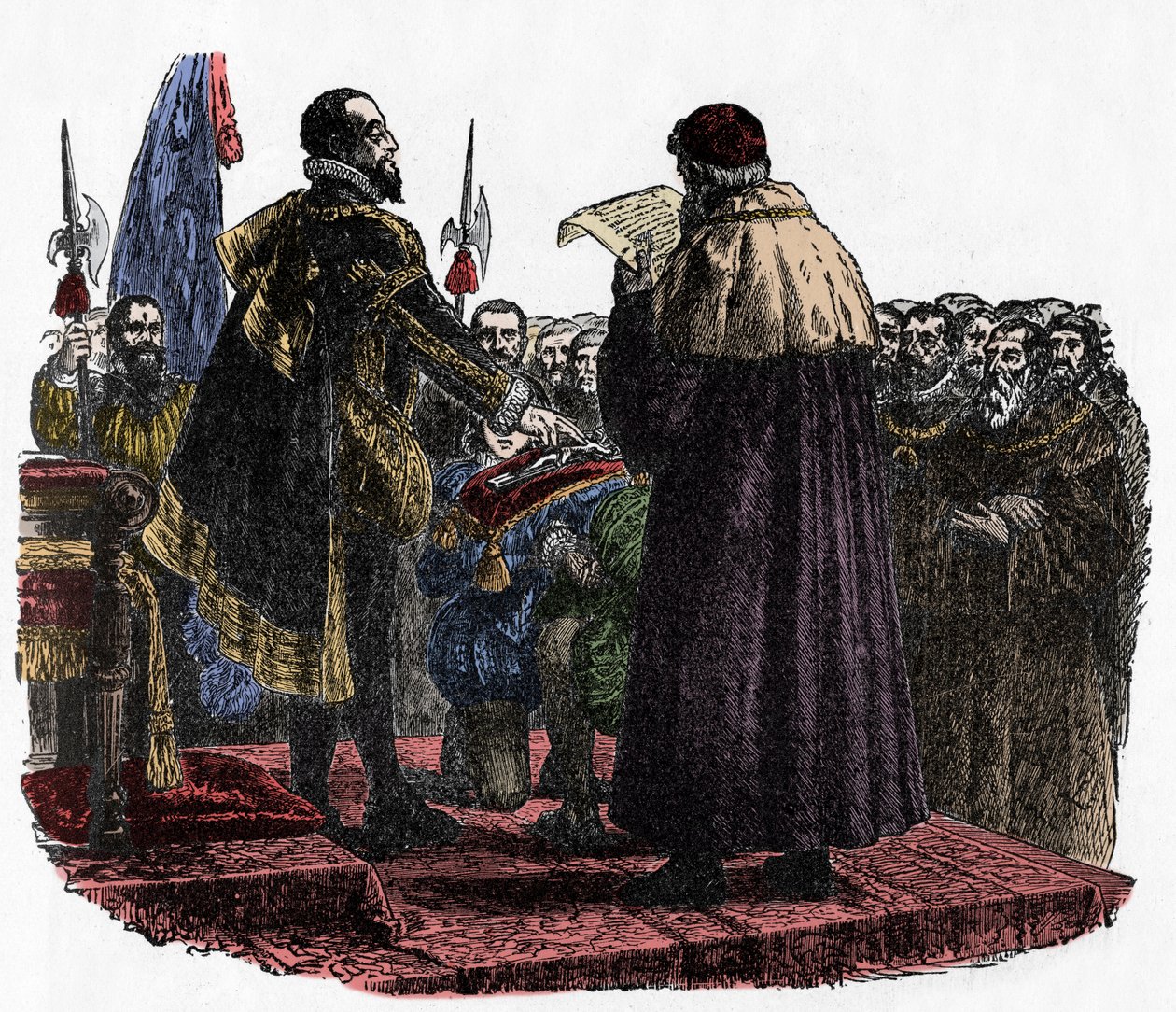 Hugh Capet legt de Soevereinede Eed af - Hugues Capet (circa 941-996) koning van de Franken, legde de Soevereinede Eed af in 987 -1882 door Unknown artist
