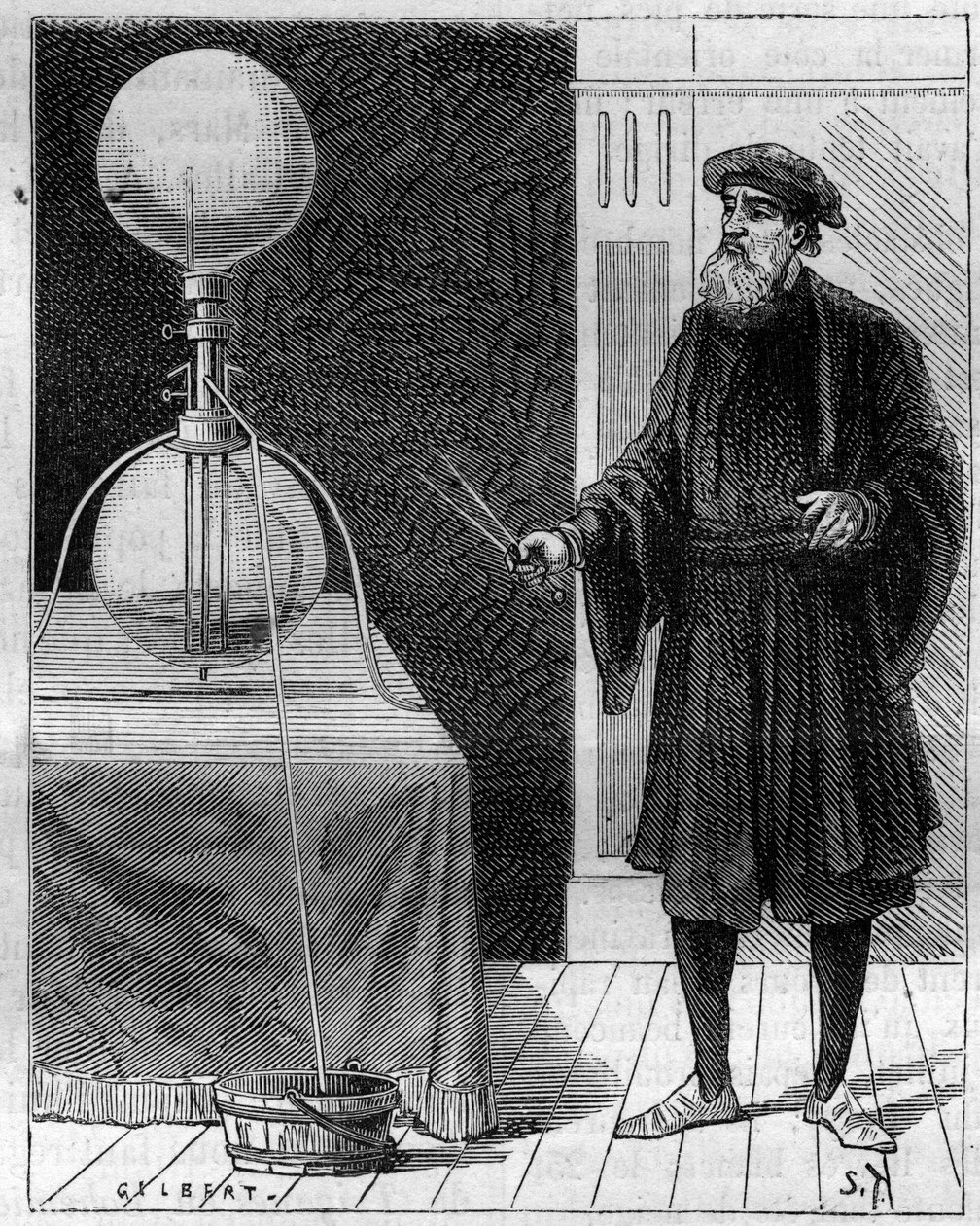 Hydraulische uitvinding: Hydraulico-pneumatische machine. Gravure in "La Nature" door Unknown artist