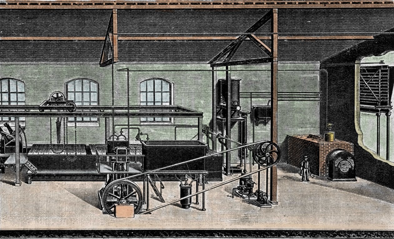 IJsfabricage: douane-installatie. Gravure uit de 19e eeuw door Unknown artist