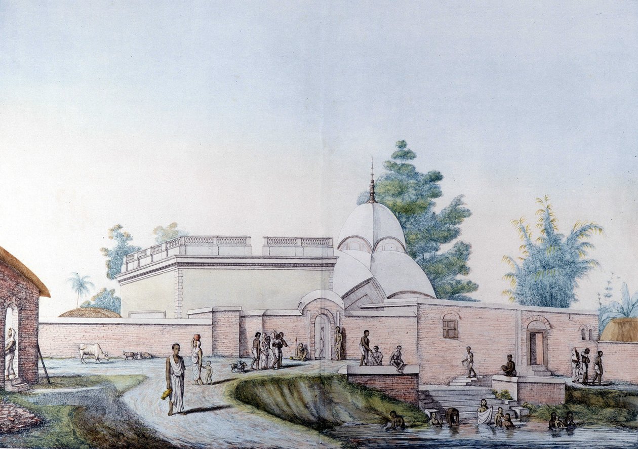 Indiase cultuur en beschaving: bad in de rivier Hooghly in Calcutta (of Kalkata), India. Gravure 1808. door Unknown artist
