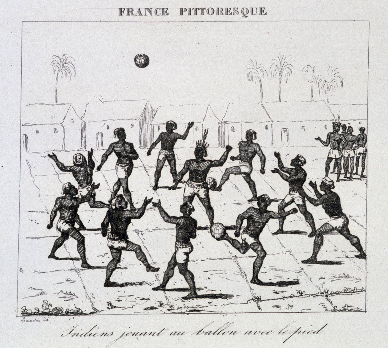 Indianen (Zuid-Amerika) spelen bal met de voet door Unknown artist
