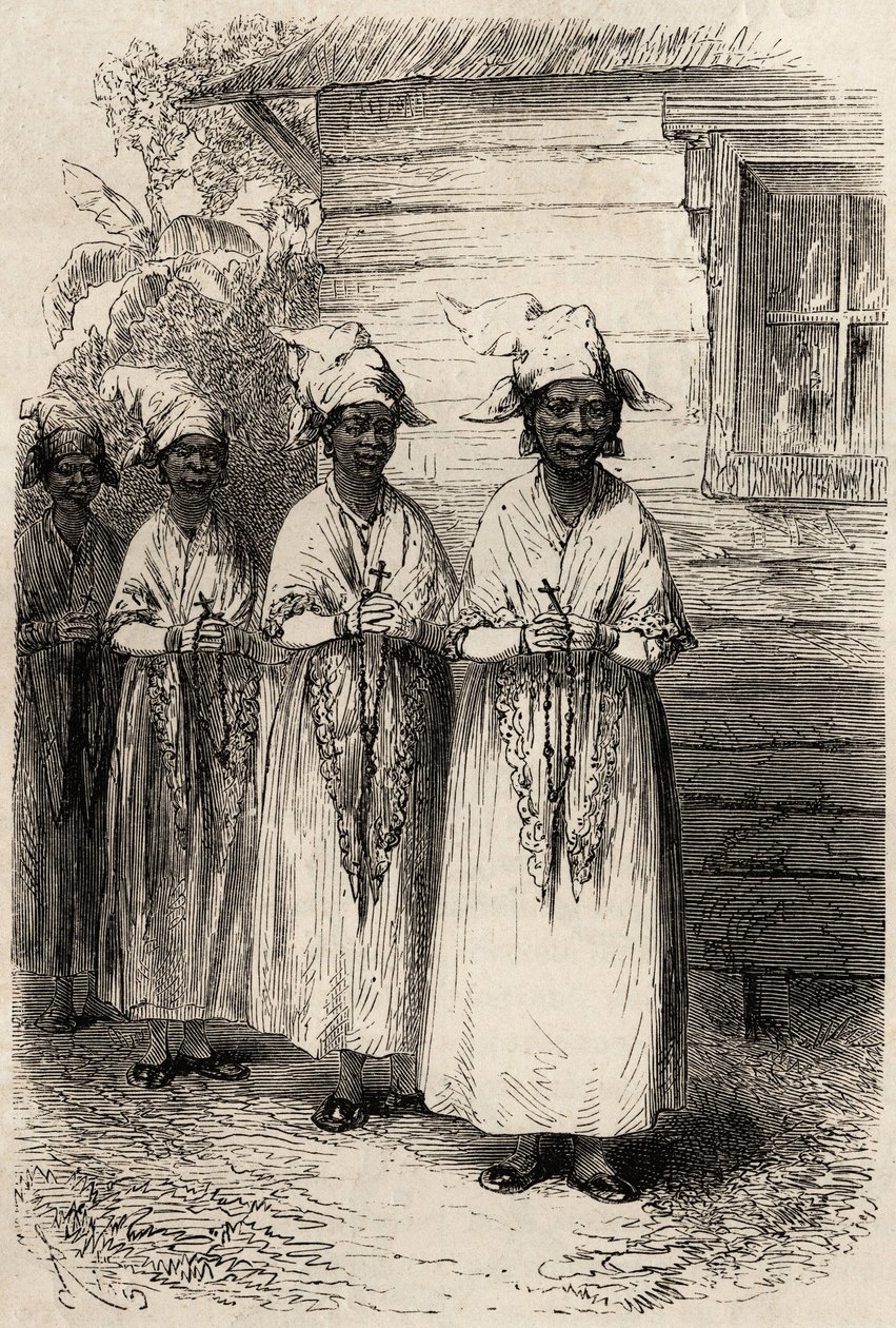 Inheemse vrouwen van Guyana, bij de katholieke processie van het Fête-Dieu door Unknown artist