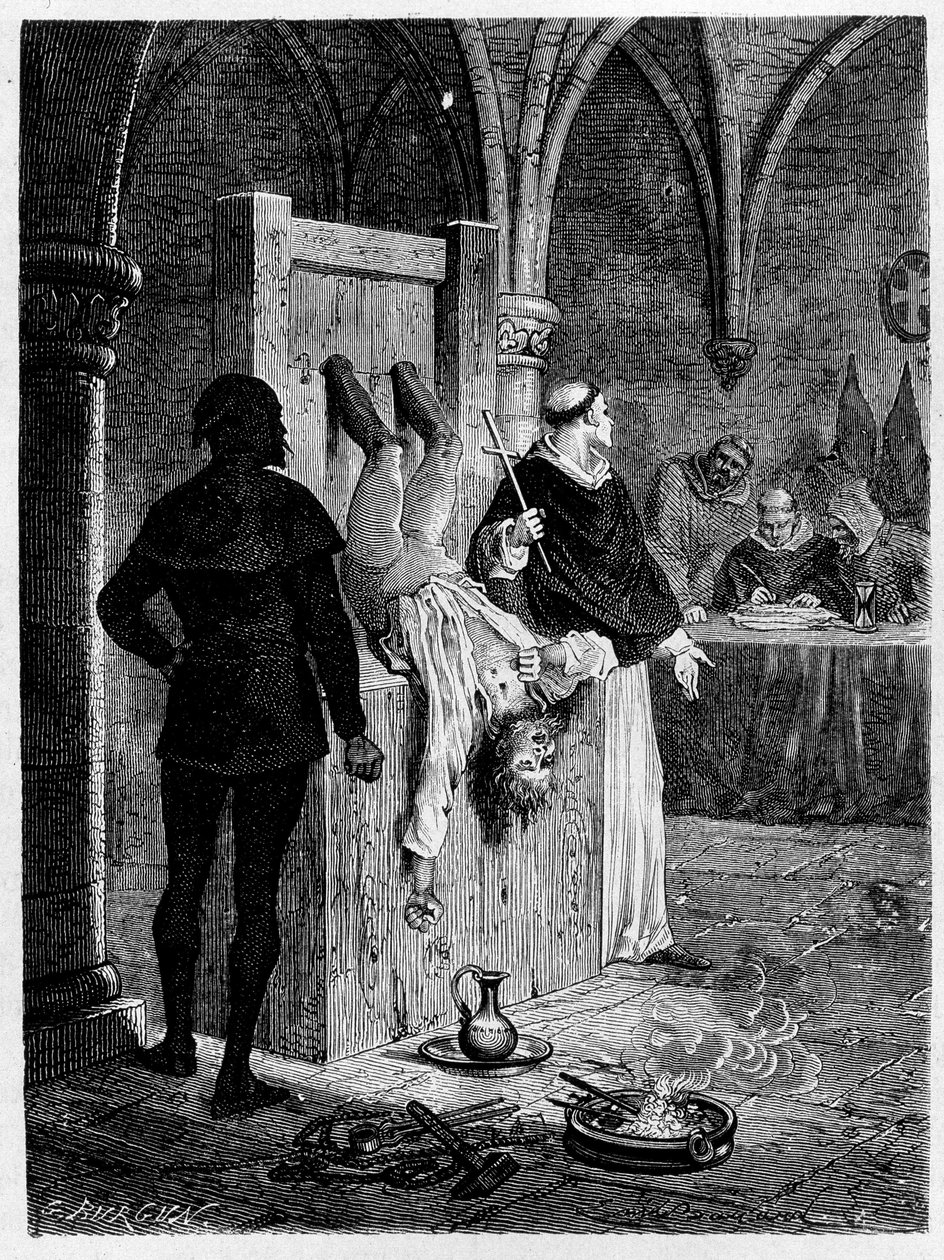 Inquisitiescène met marteling door Unknown artist