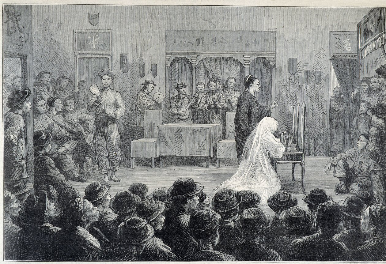 Binnen in een Chinees theater in Californië, tegen het einde van de 19e eeuw door Unknown artist