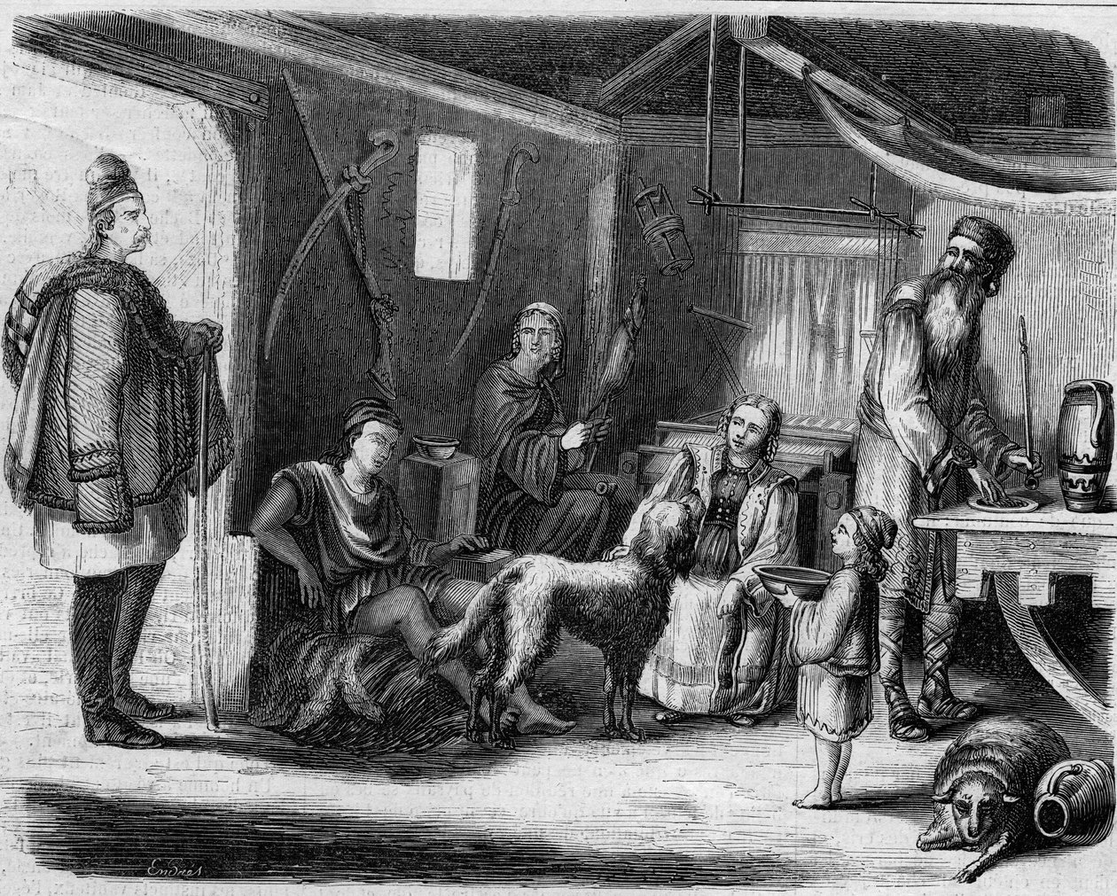 Interieur van een Servisch boerenhuis in de buurt van Belgrado in 1859. door Unknown artist