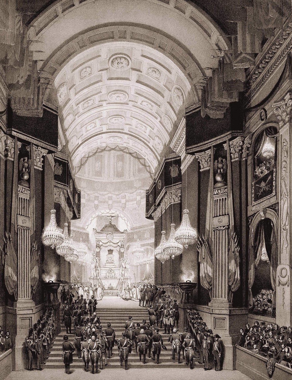 Interieur van de Kerk van de Invaliden tijdens de religieuze ceremonie op 15/12/1840. (Overbrenging van de as van Napoleon I naar de Invalides) door Unknown artist